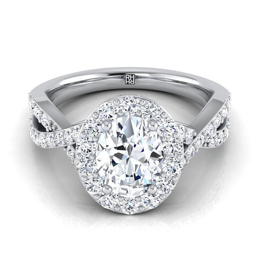 Twisted Lattice Halo Oval, in Platinum, pave setting | RockHer