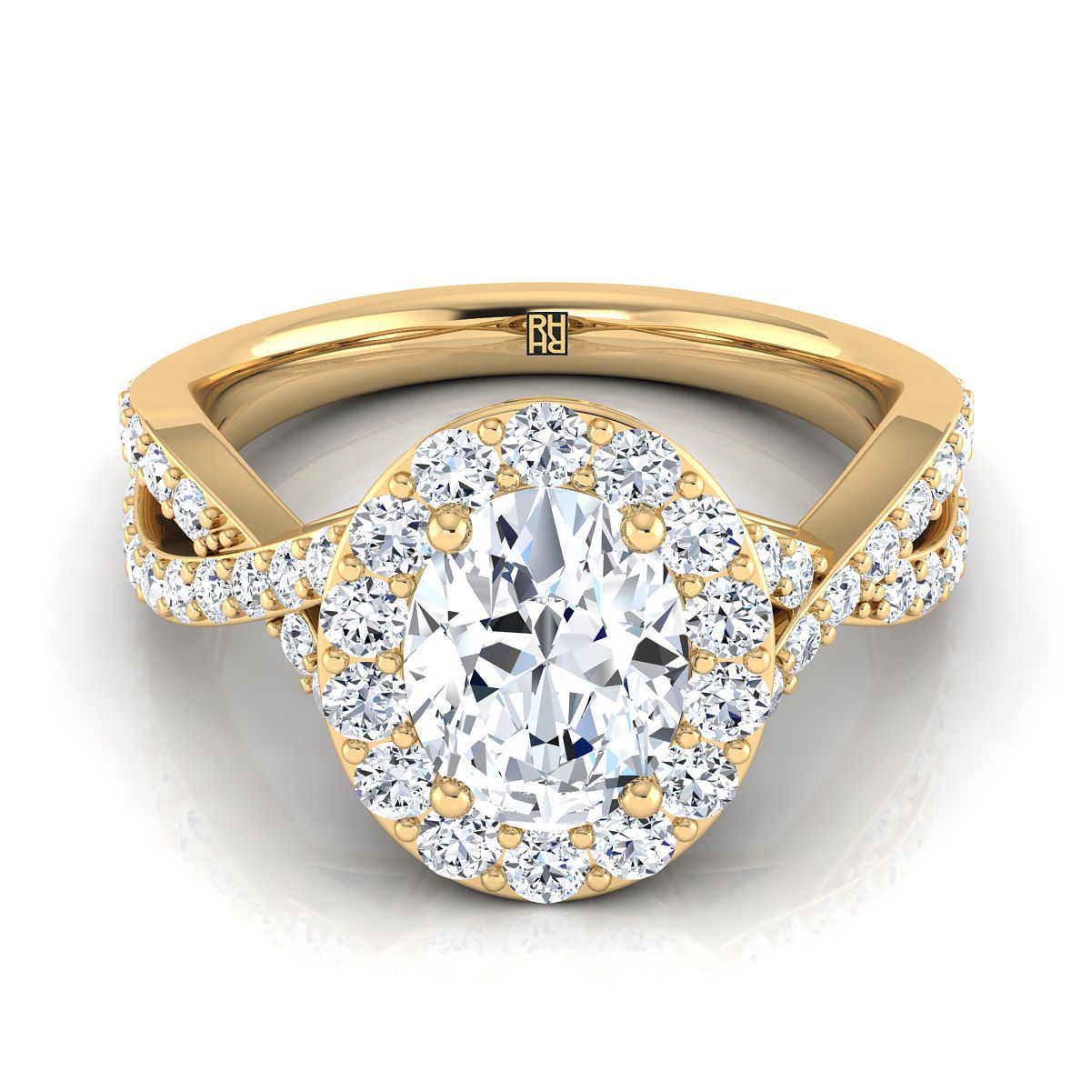 Twisted Lattice Halo Oval, in 18K Yellow Gold, pave setting | RockHer