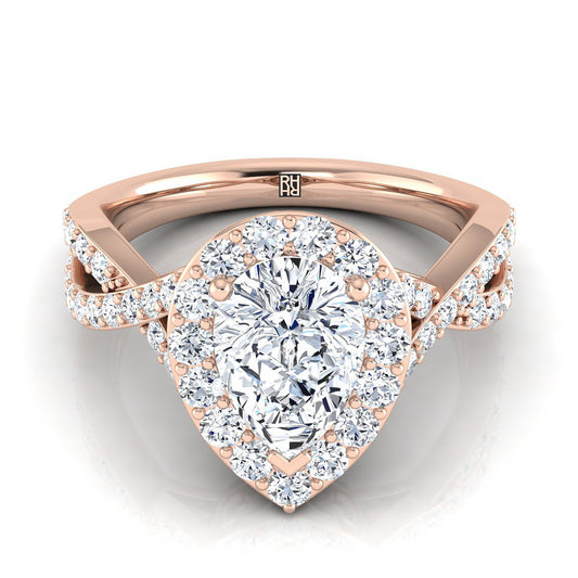 Twisted Lattice Halo Pear Shape, in 14K Rose Gold, pave setting | RockHer
