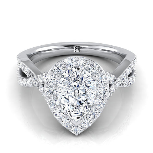 Twisted Lattice Halo Pear Shape, in 18K White Gold, pave setting | RockHer