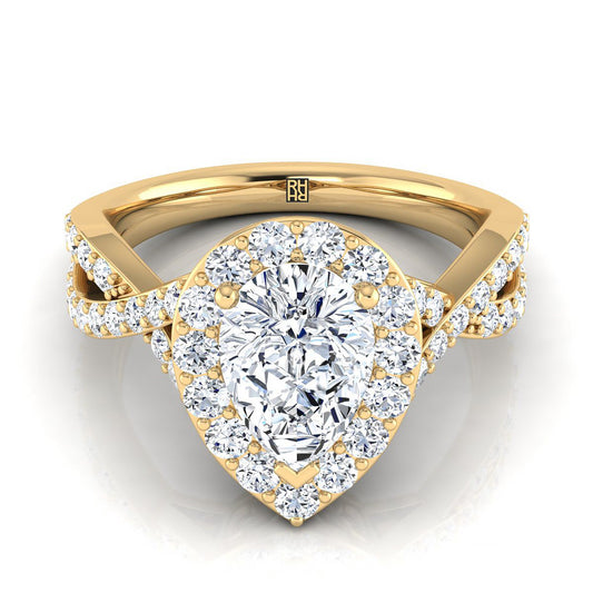 Twisted Lattice Halo Pear Shape, in 18K Yellow Gold, pave setting | RockHer