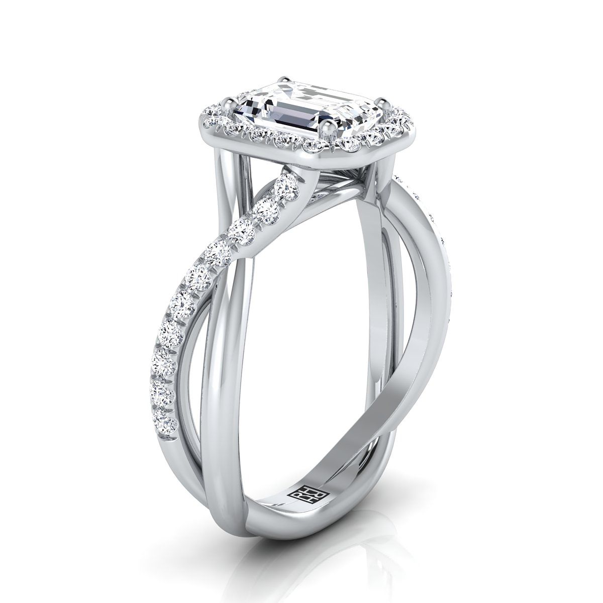 European Cut, Twisted Vine Halo Emerald, in 18K White Gold, pave setting – view 9 | RockHer