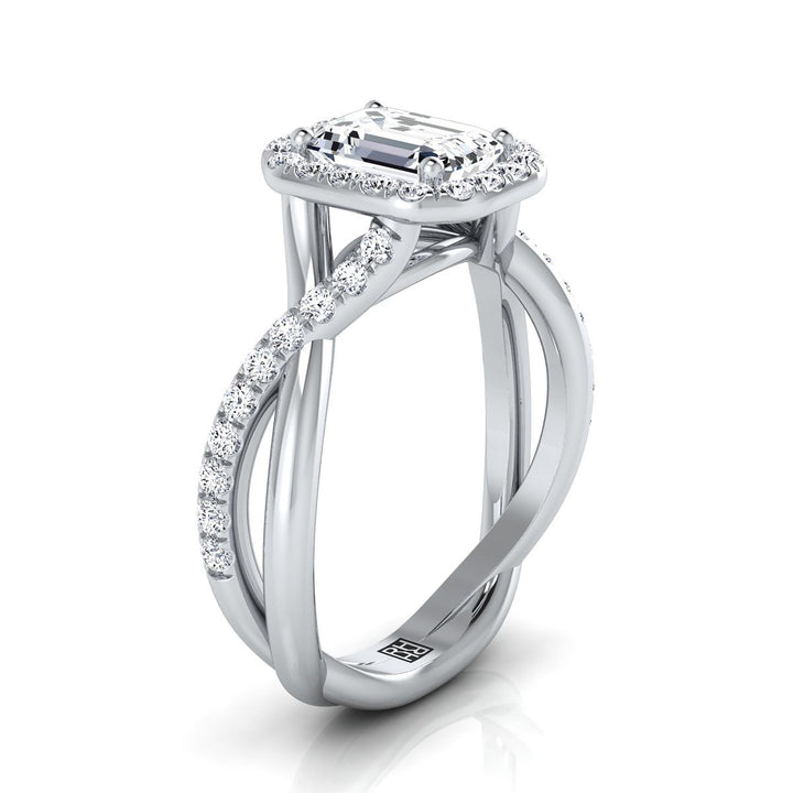 European Cut, Twisted Vine Halo Emerald, in 18K White Gold, pave setting – view 9 | RockHer