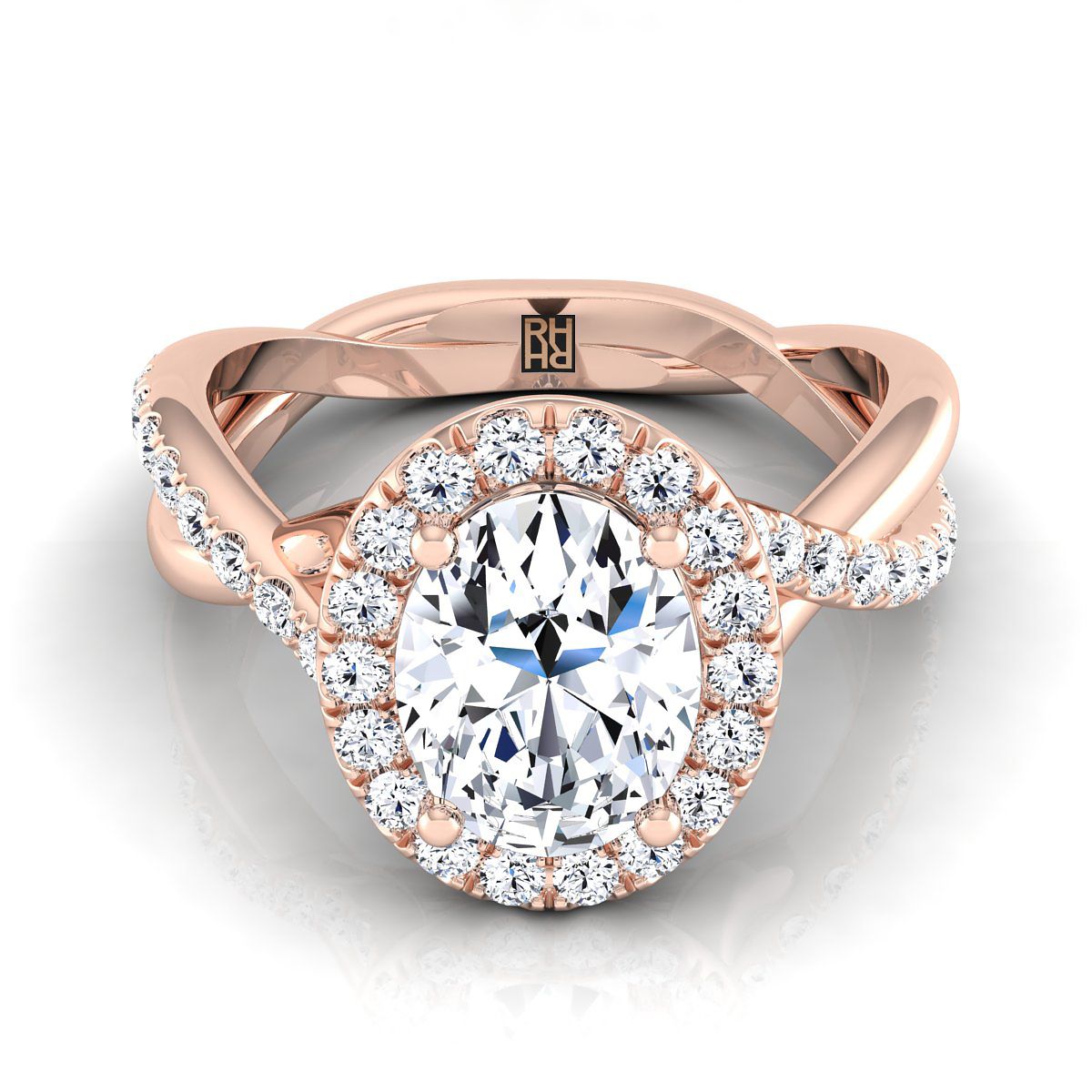Twisted Vine Halo Oval, in 14K Rose Gold, pave setting | RockHer