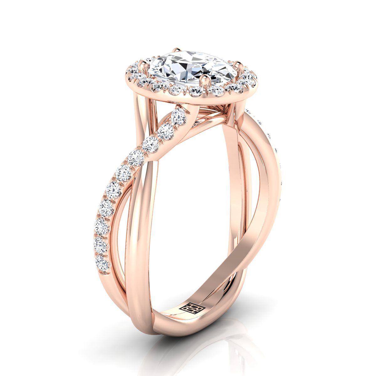 Twisted Vine Halo Oval, in 14K Rose Gold, pave setting – side profile | RockHer