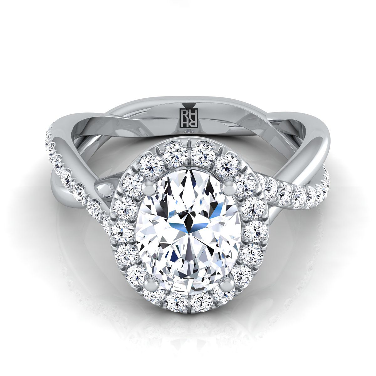 Twisted Vine Halo Oval, in Platinum, pave setting | RockHer