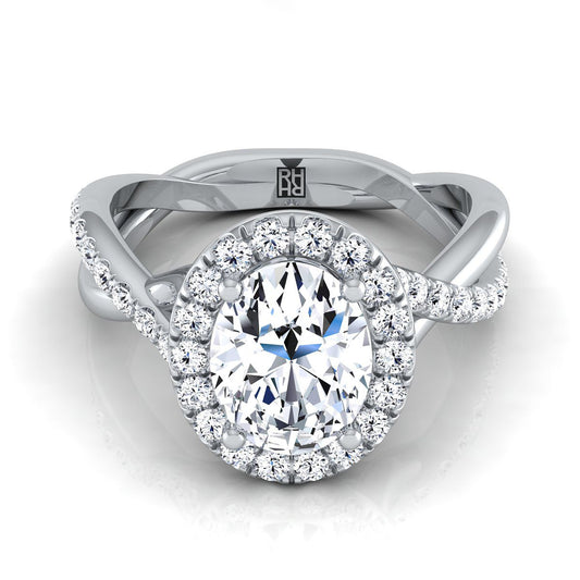 Twisted Vine Halo Oval, in 18K White Gold, pave setting | RockHer