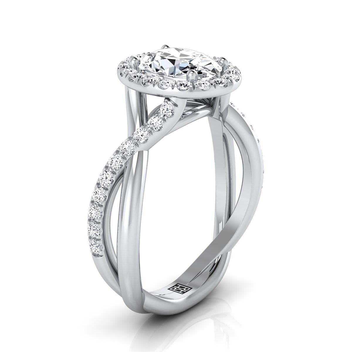 Twisted Vine Halo Oval, in 18K White Gold, pave setting – side profile | RockHer