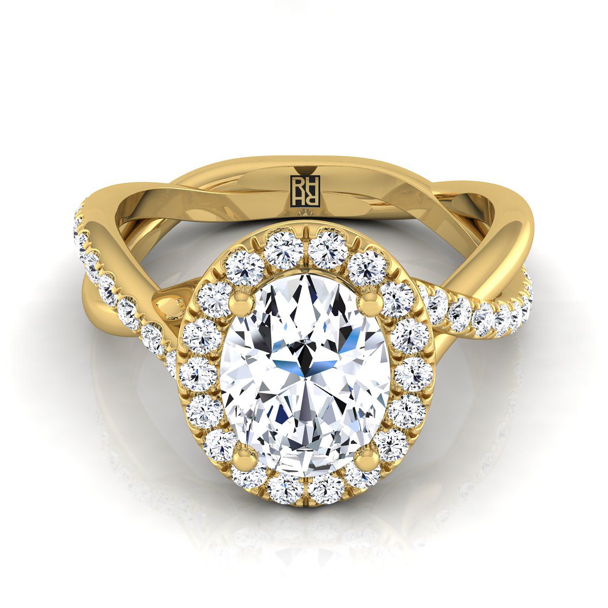 Twisted Vine Halo Oval, in 18K Yellow Gold, pave setting | RockHer