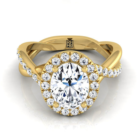 Twisted Vine Halo Oval, in 18K Yellow Gold, pave setting | RockHer