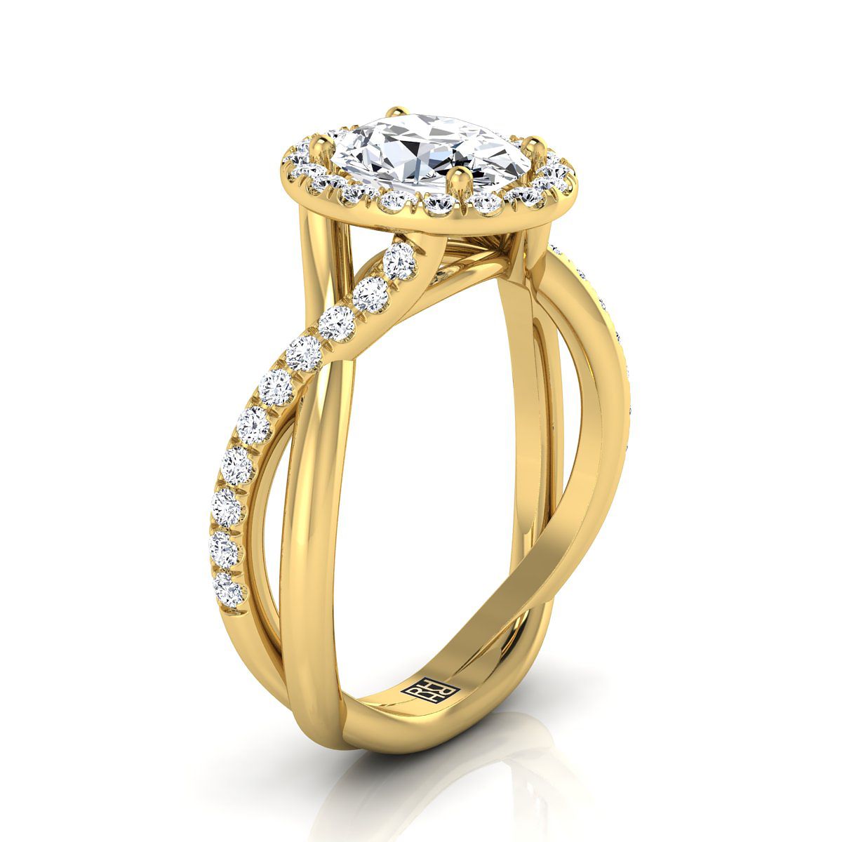 Twisted Vine Halo Oval, in 18K Yellow Gold, pave setting – side profile | RockHer