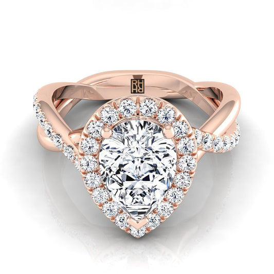 Twisted Vine Halo Pear Shape, in 14K Rose Gold, pave setting | RockHer