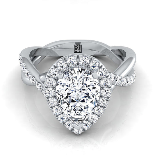 Twisted Vine Halo Pear Shape, in 18K White Gold, pave setting | RockHer