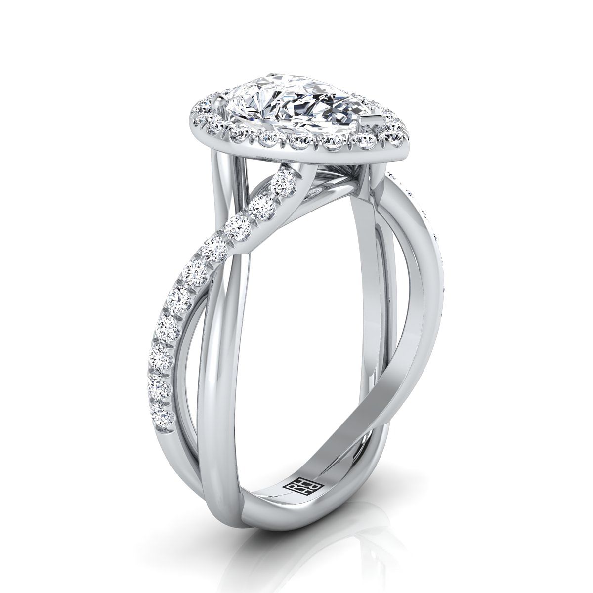 Twisted Vine Halo Pear Shape, in Platinum, pave setting – side profile | RockHer