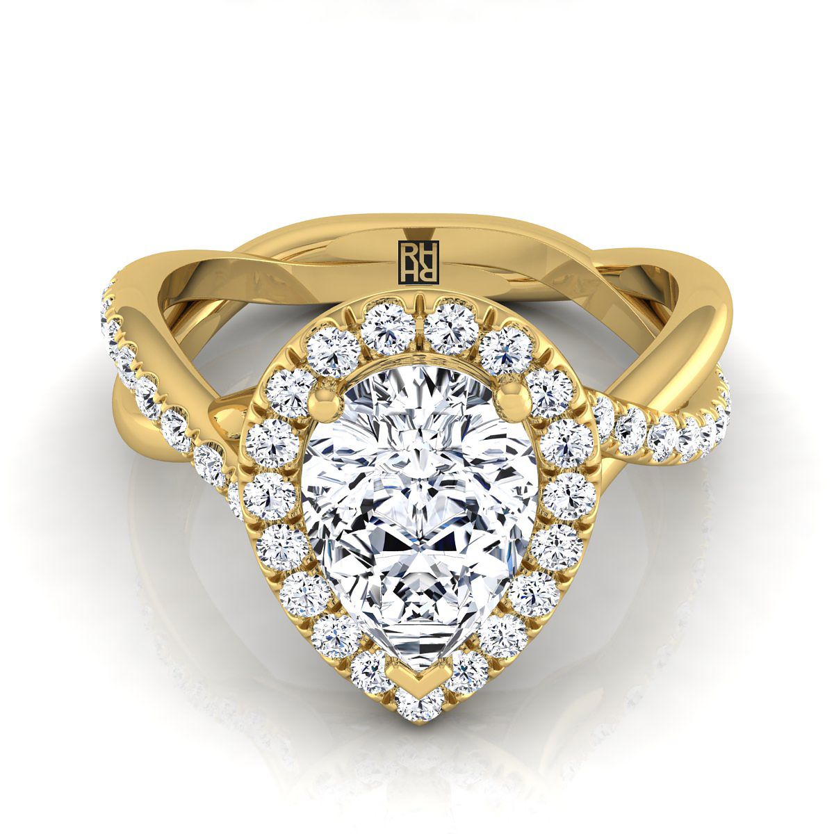 Twisted Vine Halo Pear Shape, in 18K Yellow Gold, pave setting | RockHer