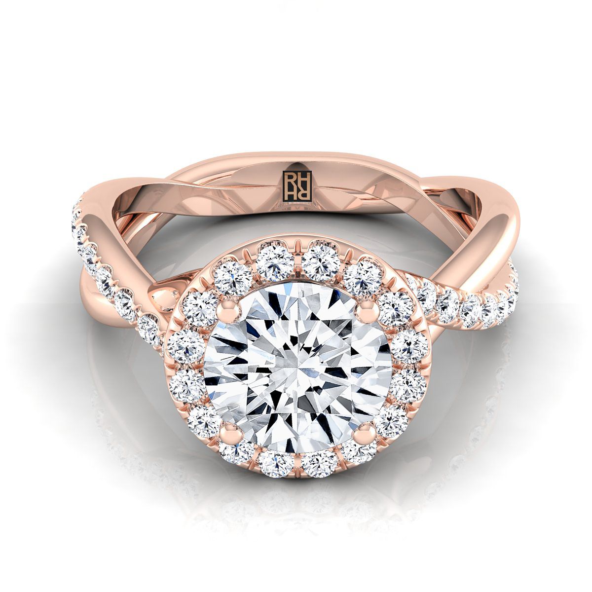 Round Brilliant, Twisted Vine Halo, in 14K Rose Gold | RockHer