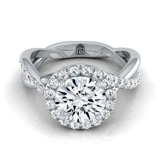 Round Brilliant, Twisted Vine Halo, in Platinum, pave setting | RockHer