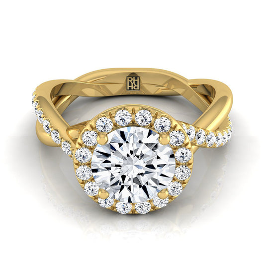 Round Brilliant, Twisted Vine Halo, in 18K Yellow Gold, pave setting | RockHer