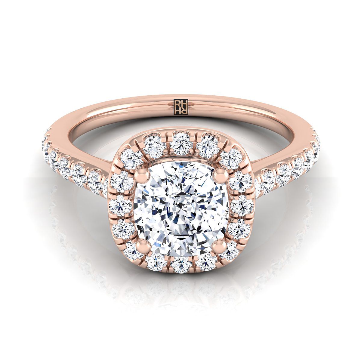 Cathedral Pavé Halo Cushion, in 14K Rose Gold, pave setting | RockHer