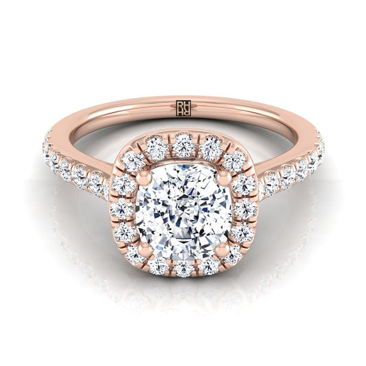 Cathedral Pavé Halo Cushion, in 14K Rose Gold, pave setting | RockHer