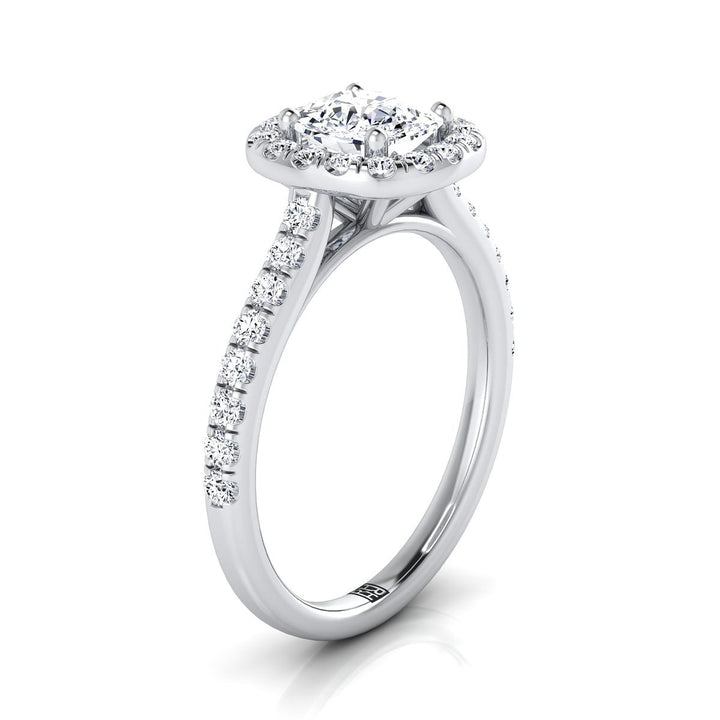 Cathedral Pavé Halo Cushion, in Platinum, pave setting – side profile | RockHer