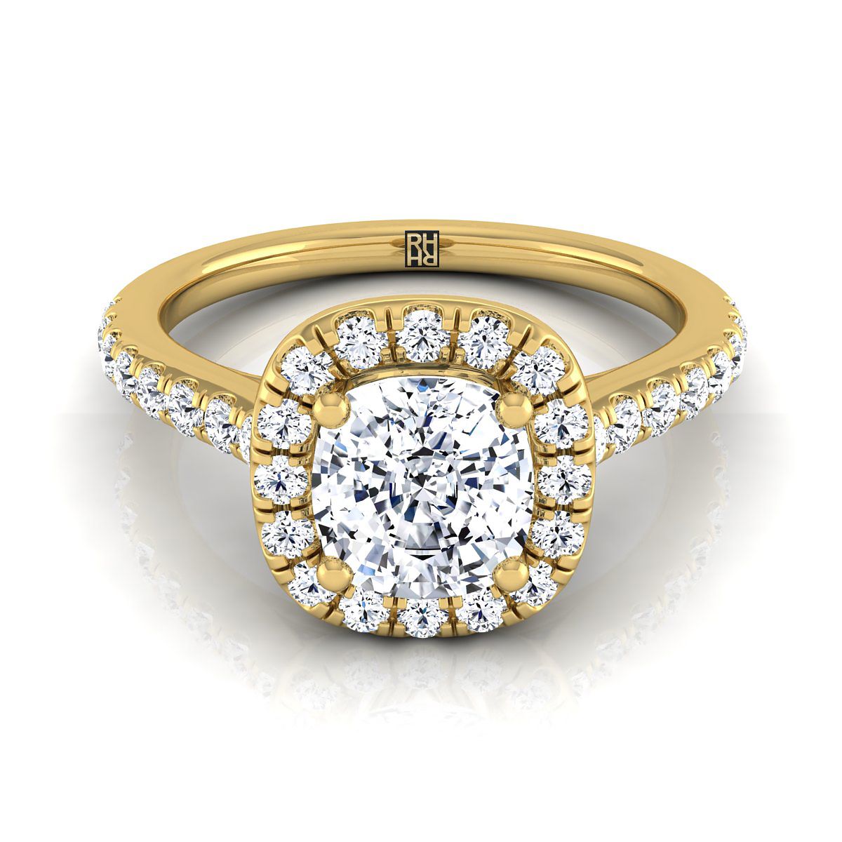 Cathedral Pavé Halo Cushion, in 18K Yellow Gold, pave setting | RockHer