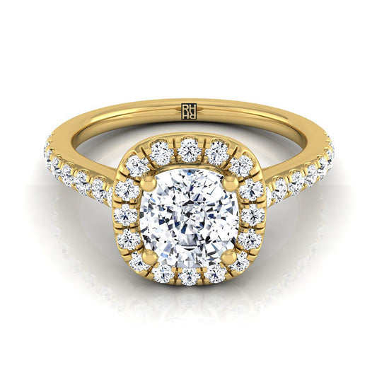 Cathedral Pavé Halo Cushion, in 18K Yellow Gold, pave setting | RockHer