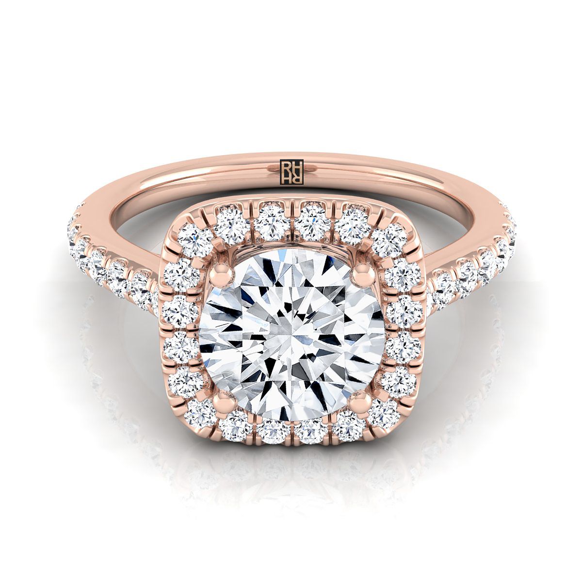 Round Brilliant, Cathedral Pavé Halo, in 14K Rose Gold | RockHer