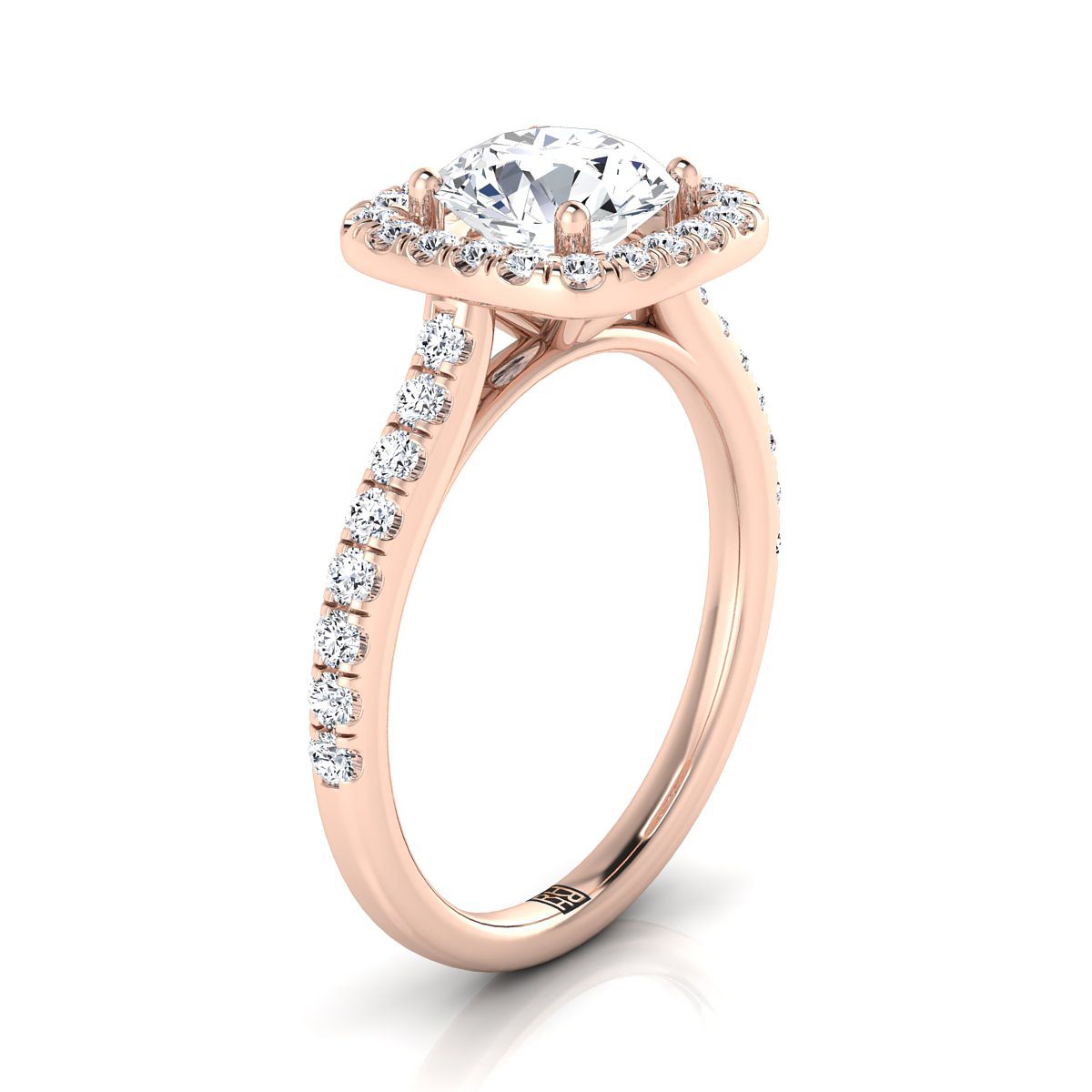 Round Brilliant, Cathedral Pavé Halo, in 14K Rose Gold – side profile | RockHer