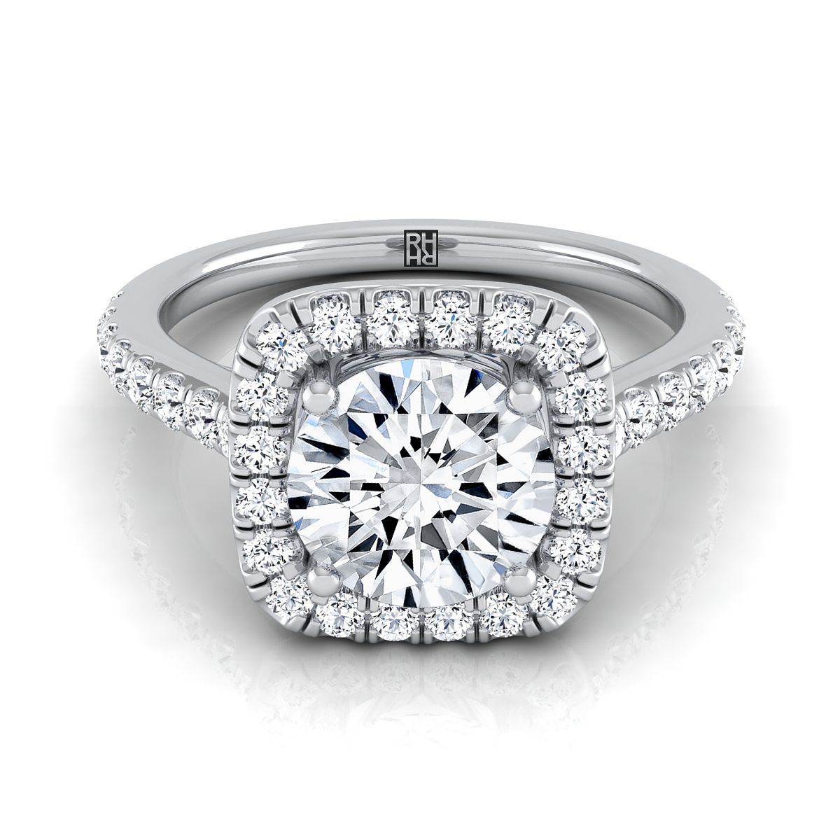 Round Brilliant, Cathedral Pavé Halo, in Platinum, pave setting | RockHer