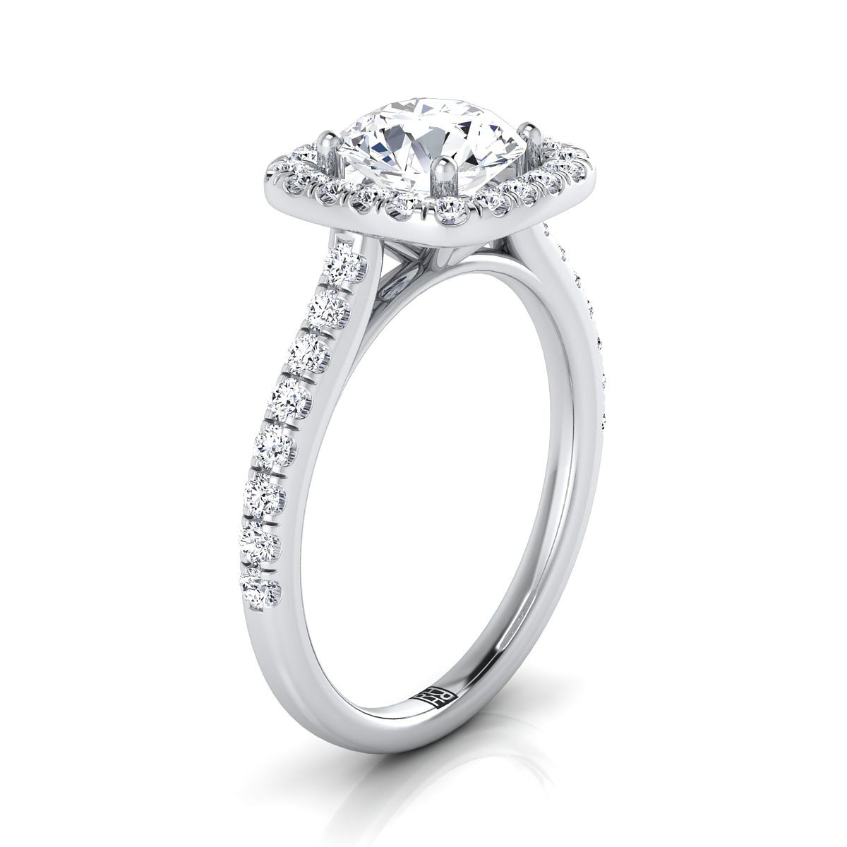 Round Brilliant, Cathedral Pavé Halo, in 18K White Gold, pave setting – side profile | RockHer