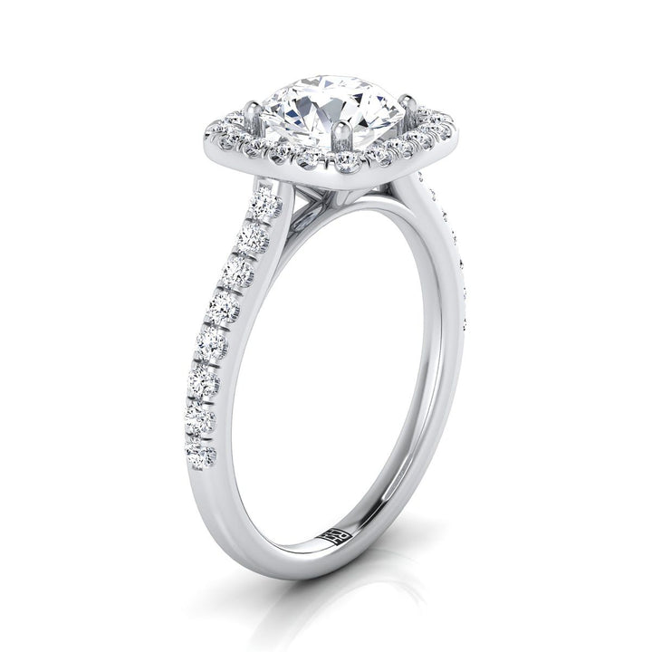 Round Brilliant, Cathedral Pavé Halo, in 18K White Gold, pave setting – side profile | RockHer
