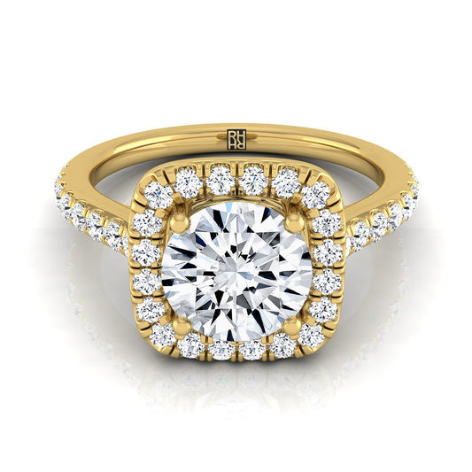Round Brilliant, Cathedral Pavé Halo, in 18K Yellow Gold, pave setting | RockHer