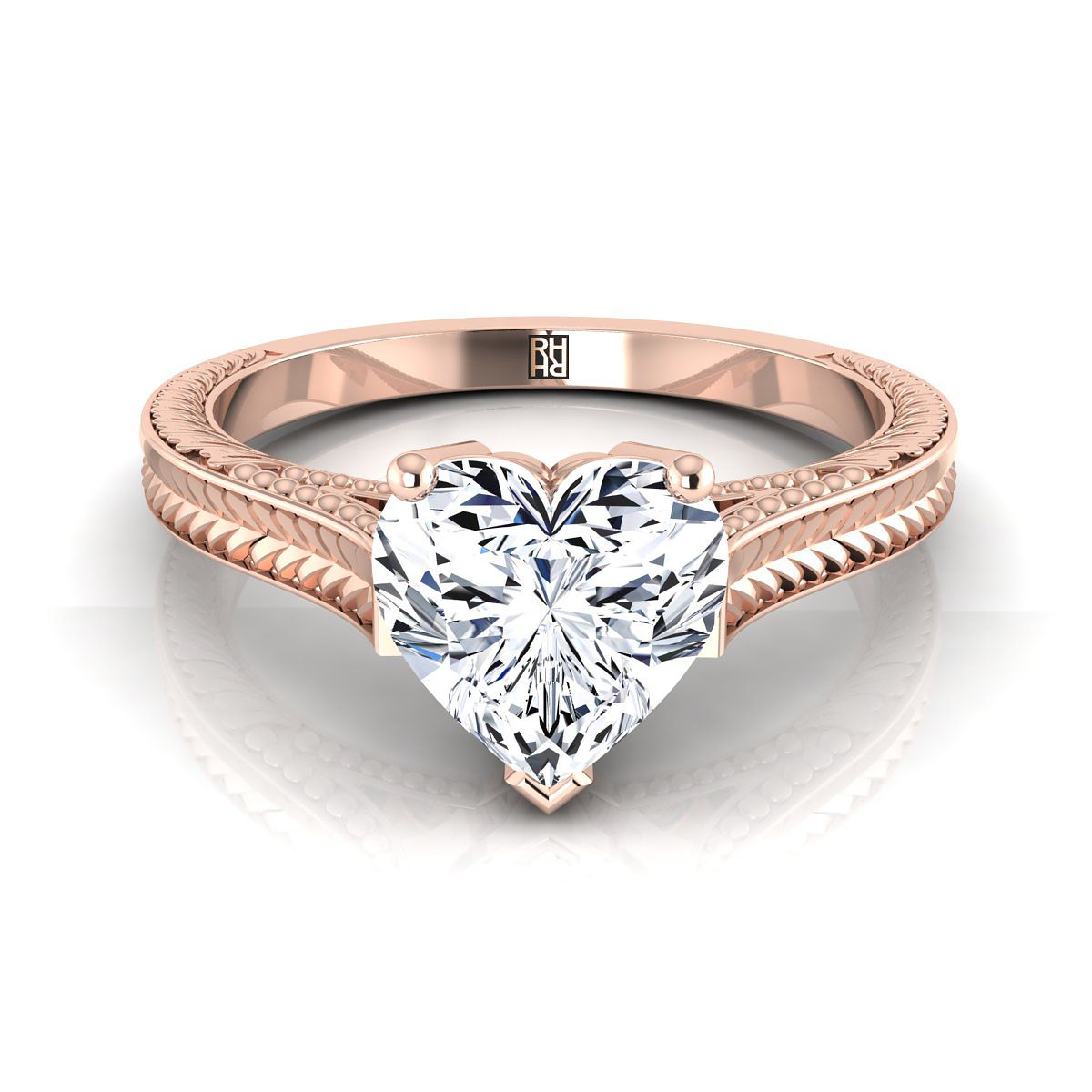 ตัวเรือนแหวนหมั้น Aida ทรงหัวใจ ฝังหนาม ทองคำชมพู 14K จาก RockHer