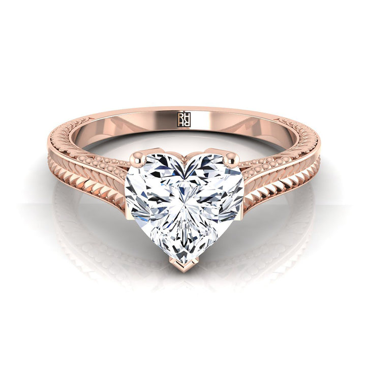 ตัวเรือนแหวนหมั้น Aida ทรงหัวใจ ฝังหนาม ทองคำชมพู 14K จาก RockHer