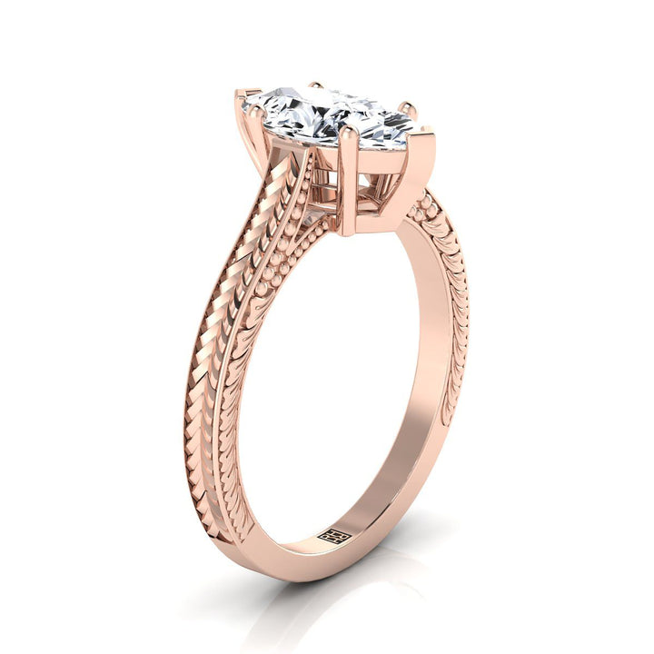Hand-Engraved Vintage Cathedral Solitaire Marquise, in 14K Rose Gold, prong setting – side profile | RockHer