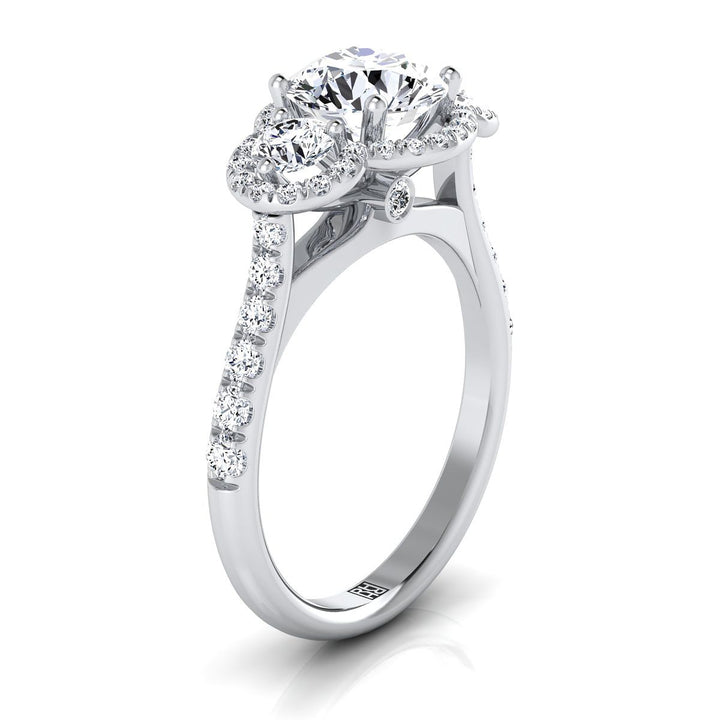 Round Brilliant, Three Stone Halo, in 18K White Gold, pave setting – view 9 | RockHer
