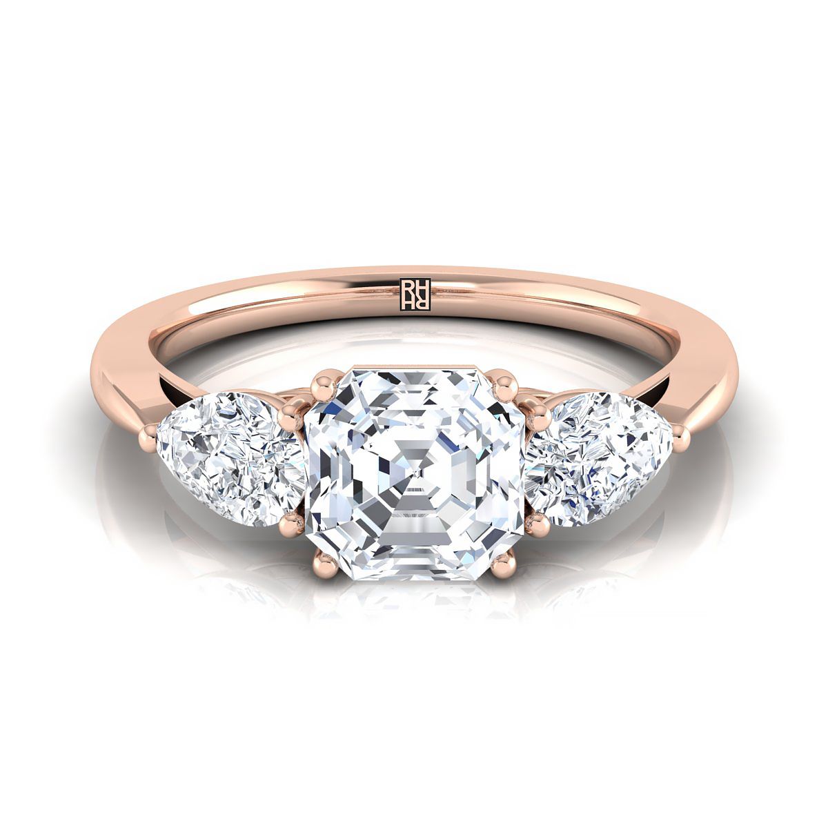 Three Stone Matched Shape Asscher, in 14K Rose Gold, prong setting | RockHer