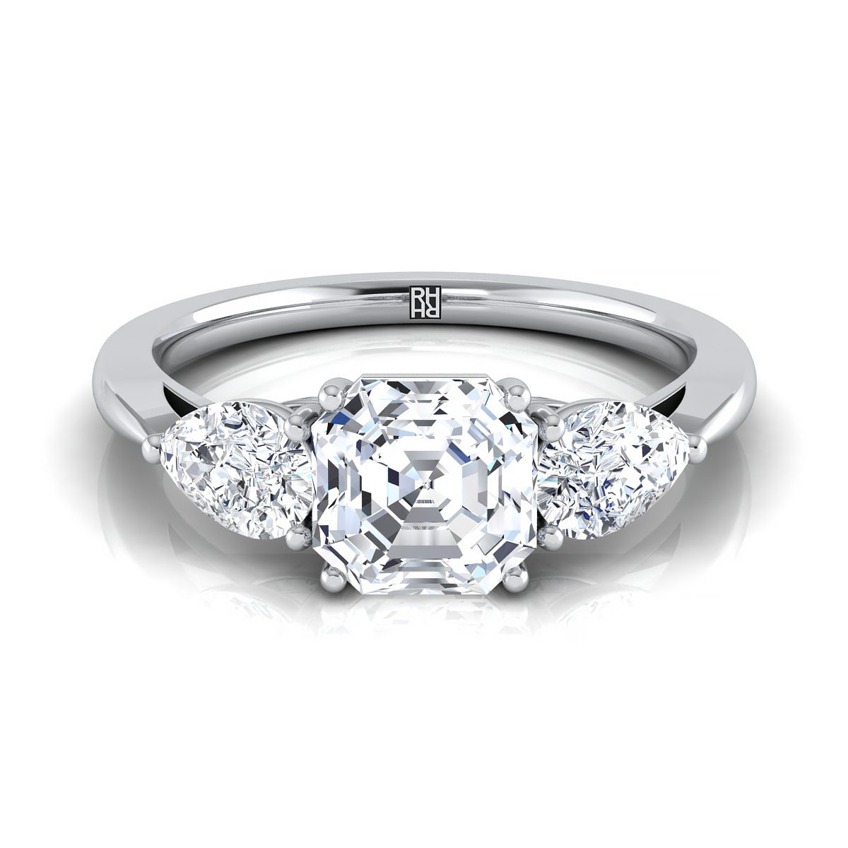 Three Stone Matched Shape Asscher, in 18K White Gold, prong setting | RockHer