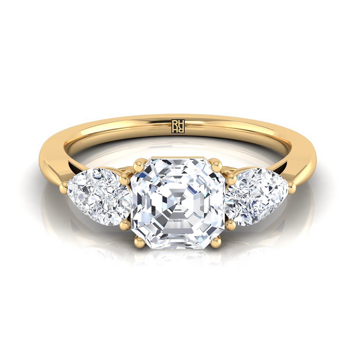 Three Stone Matched Shape Asscher, in 18K Yellow Gold, prong setting | RockHer
