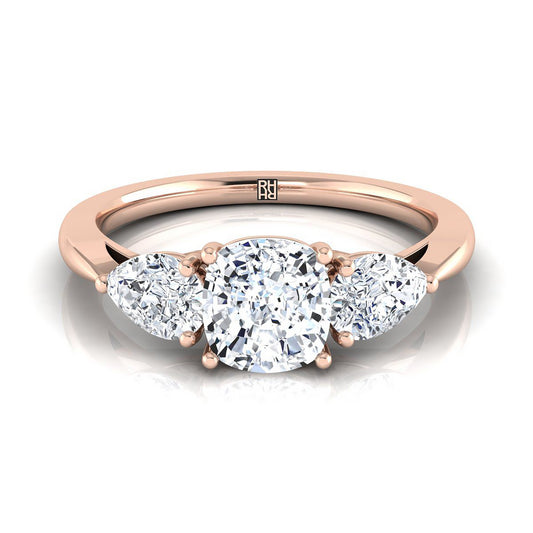 Three Stone Matched Shape Cushion, in 14K Rose Gold, prong setting | RockHer