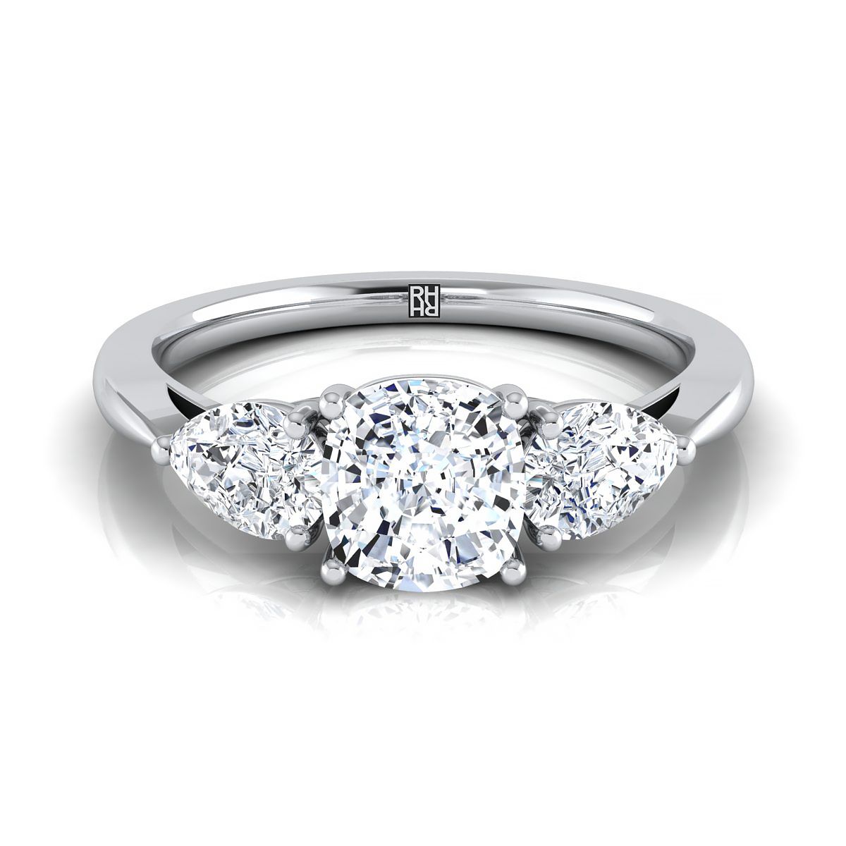 Three Stone Matched Shape Cushion, in 18K White Gold, prong setting | RockHer