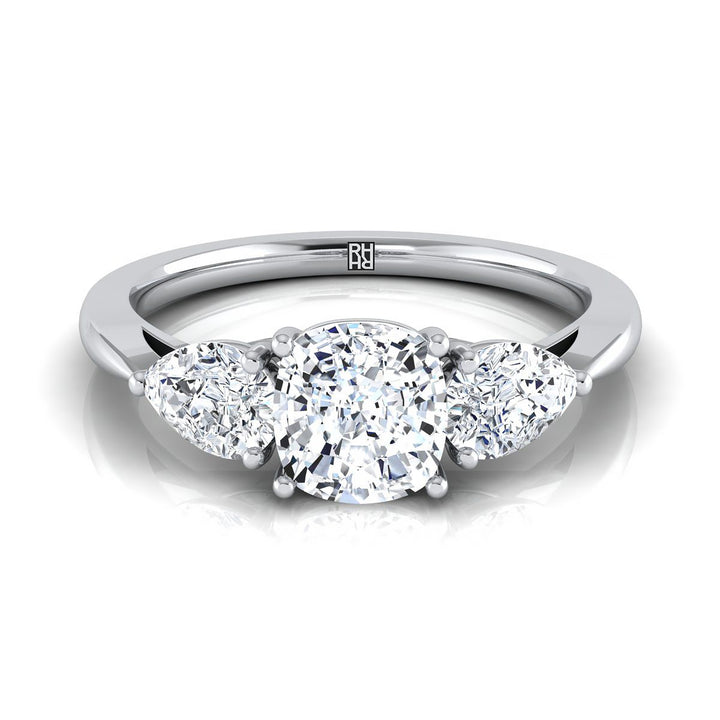 Three Stone Matched Shape Cushion, in 18K White Gold, prong setting | RockHer