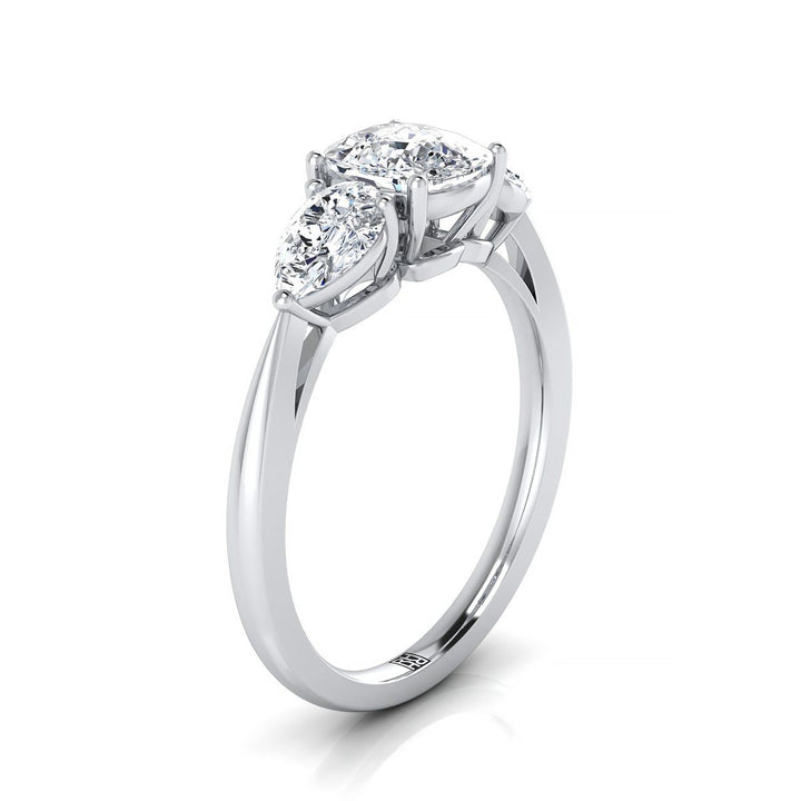 Three Stone Matched Shape Cushion, in 18K White Gold, prong setting – side profile | RockHer