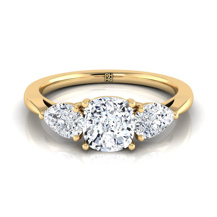 Three Stone Matched Shape Cushion, in 18K Yellow Gold, prong setting | RockHer