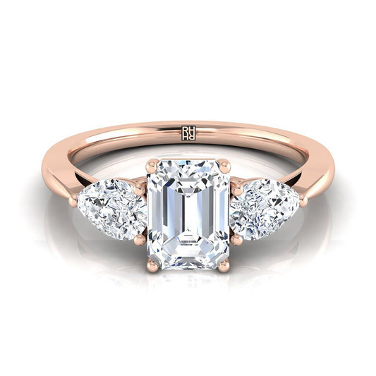 European Cut, Three Stone Matched Shape Emerald, in 14K Rose Gold, prong setting | RockHer