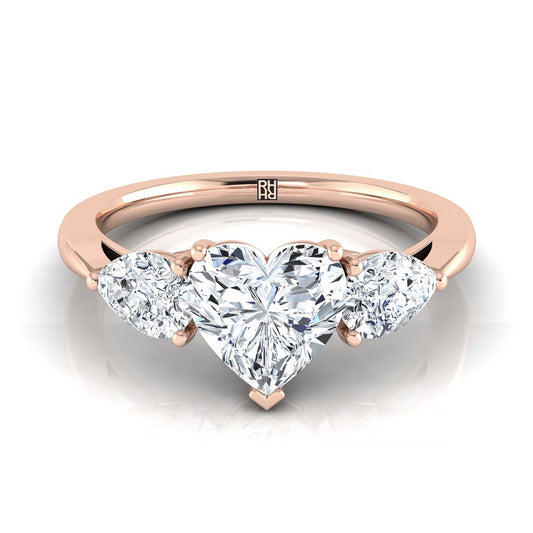 Three Stone Matched Shape Heart Shape, in 14K Rose Gold, prong setting | RockHer