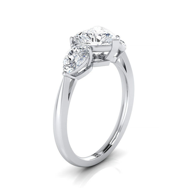 Three Stone Matched Shape Heart Shape, in 18K White Gold, prong setting – side profile | RockHer