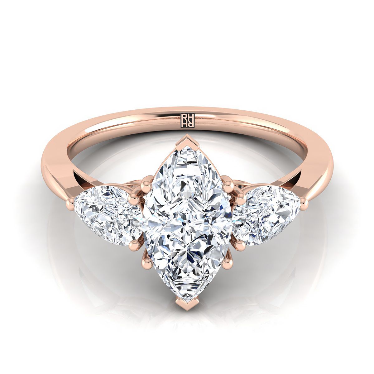 Three Stone Matched Shape Marquise, in 14K Rose Gold, prong setting – view 8 | RockHer