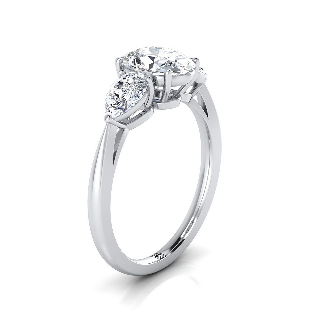 Three Stone Matched Shape Oval, in Platinum, prong setting – side profile | RockHer